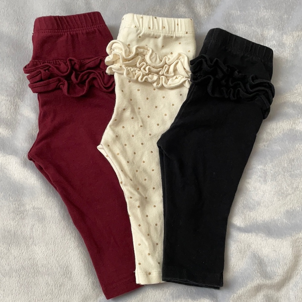 Girls ruffle bottom leggings - 3 pair (6-12m size)